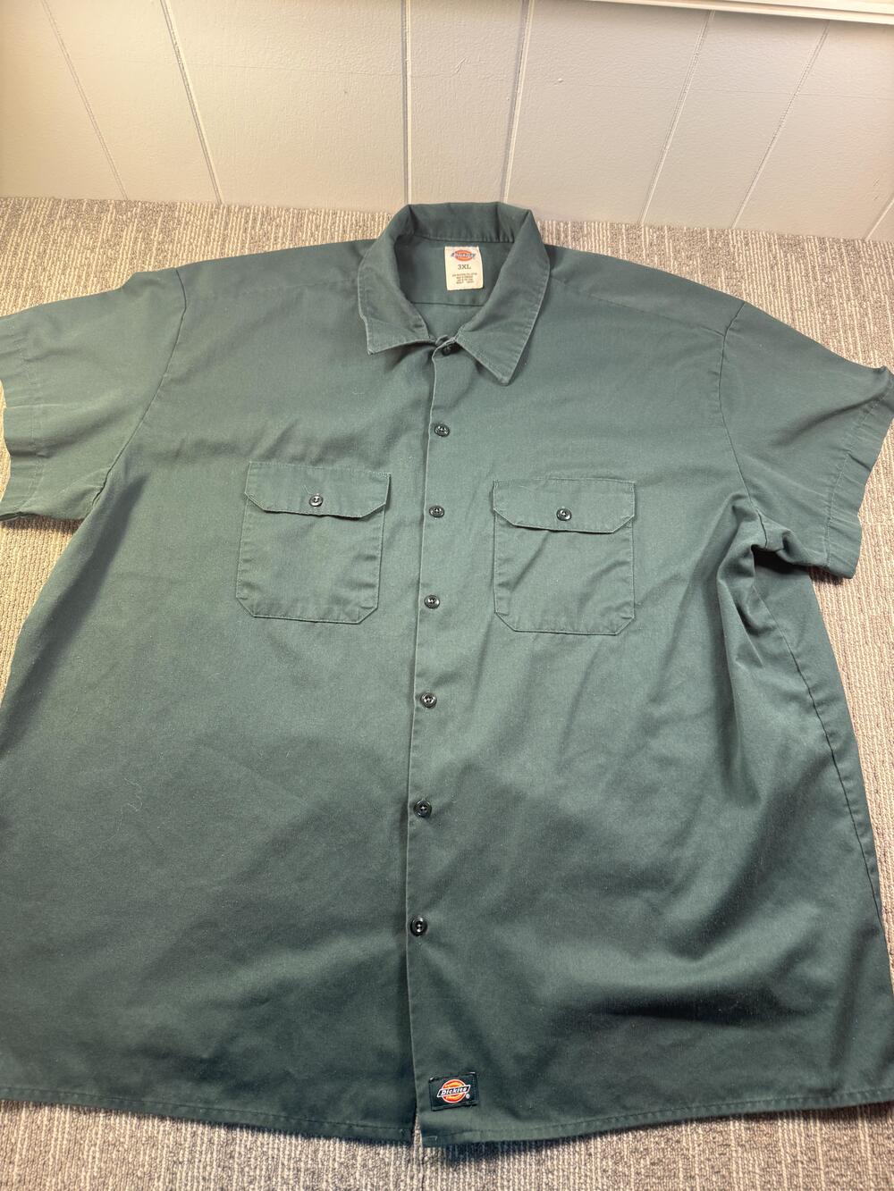 Dickies Shirt Mens 3XL Green Solid Short Sleeve Twill Button-Up Workwear